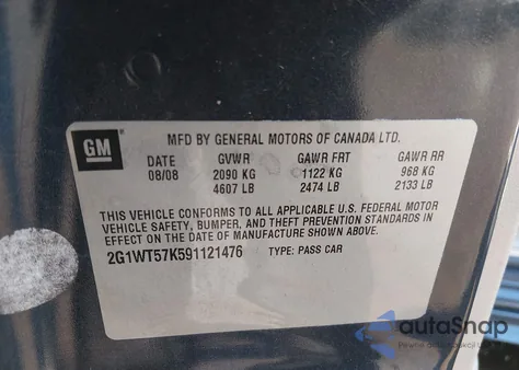 2009 Chevrolet Impala Lt z USA, uszkodzony, nr VIN 2G1WT57K591121476